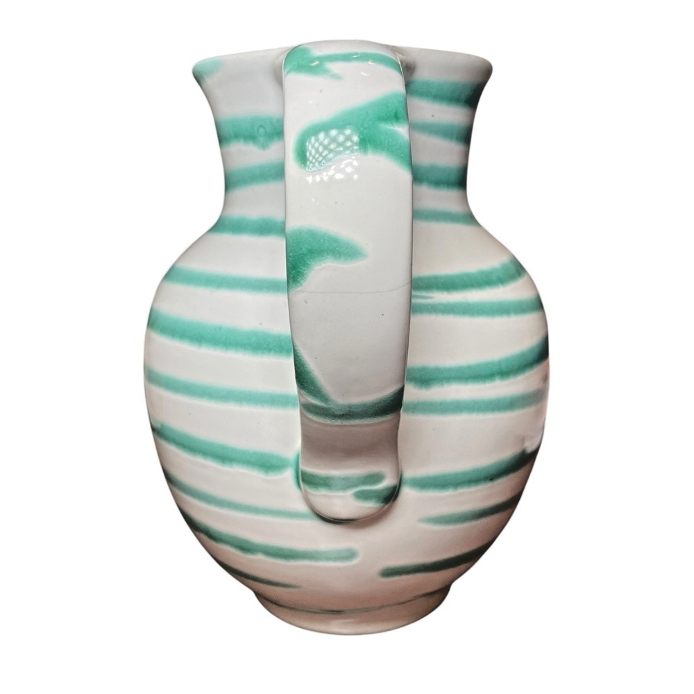 Vintage Gmundner Keramik Rare Green Stripe Hand Painted Pitcher 7 Inches Tall - Picture 2 of 11